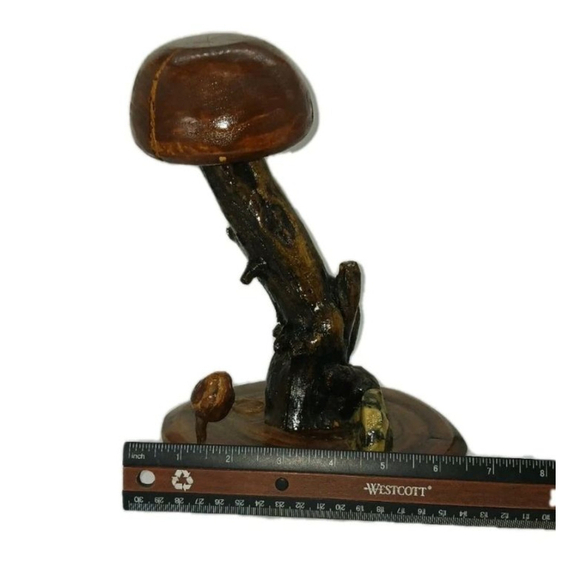 Vintage Hand Carved Wooden Mushroom Stone Sculptures 1980s Folk Art - Picture 8 of 10